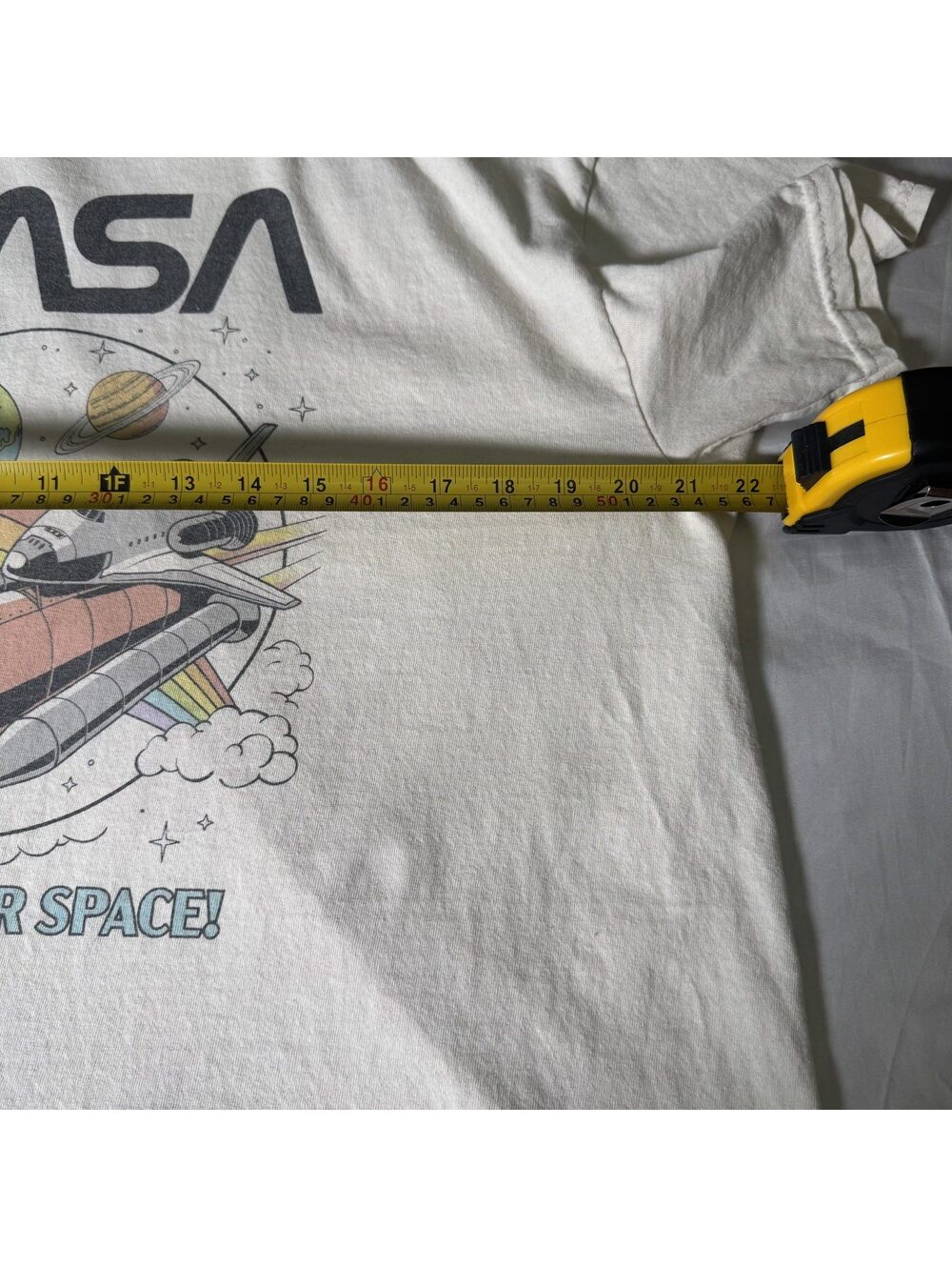 NASA Off To Outer Space Pastel Graphic Tee Cream Size L Vinyl Icons - Picture 6 of 8